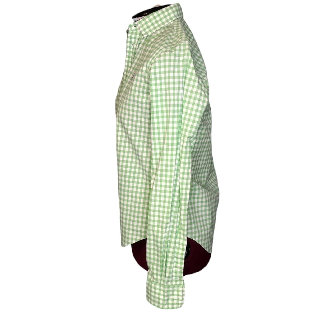 Polo Ralph Lauren green white plaid rounded hem cotton women's small Blouse - Picture 3 of 10